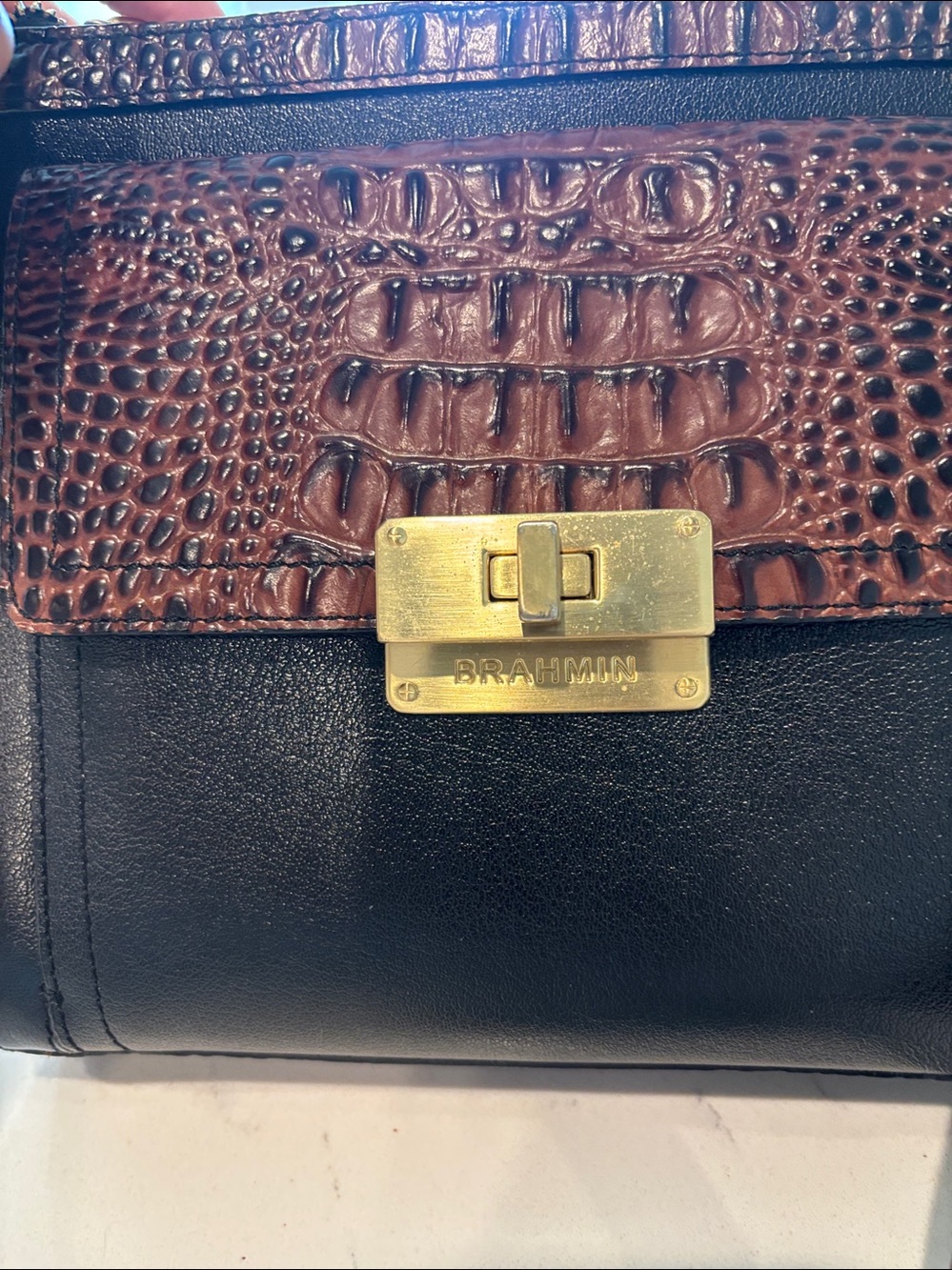 Brahmin Black & Brown Croc-Accent Crossbody - Picture 3 of 8